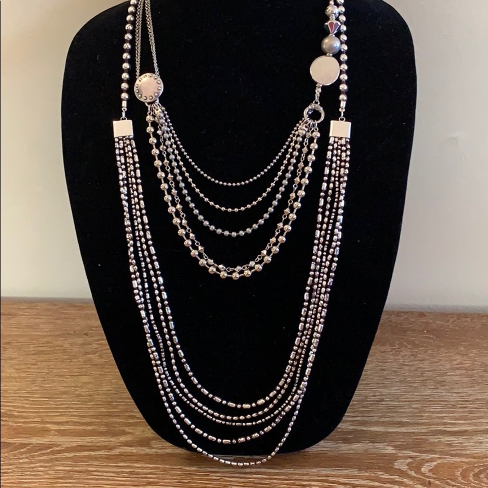Multi strand silver tone necklaces